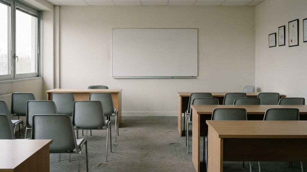 Salle de formation professionnelle vide — illustration générée par IA
